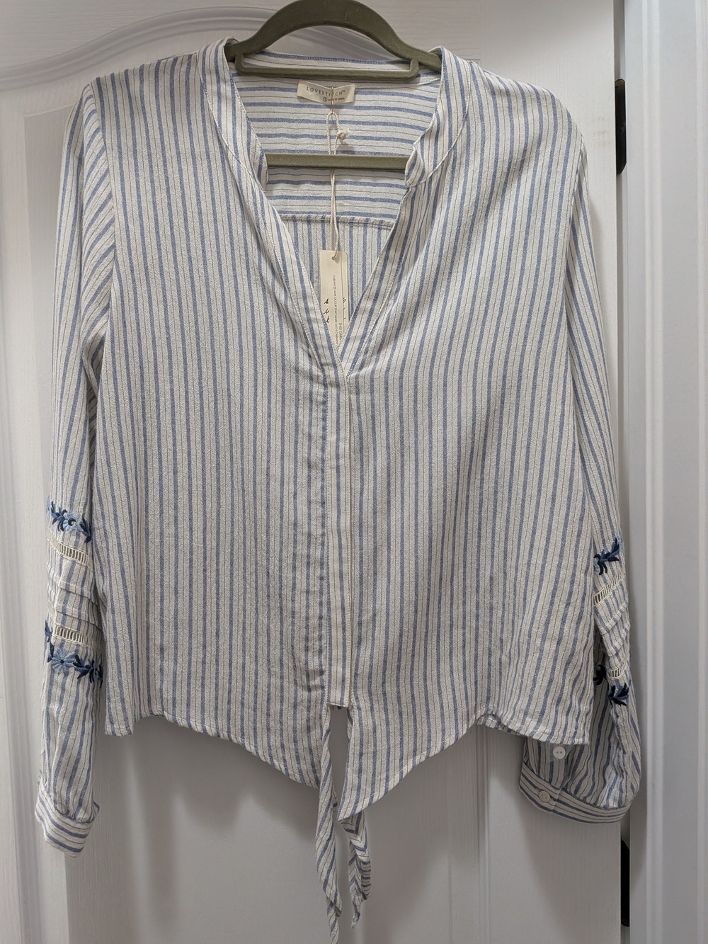 Lovestitch Blue and White Striped Tie-Hem Blouse